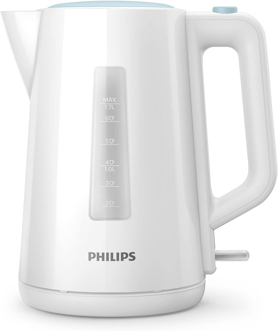 Philips Bollitore Elettrico - 1,7 L, Coperchio a Molla, Spia Luminosa, Base Girevole, Bianco (HD9318/00)